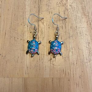 Blue and Pink Turtle Dangle Earrings